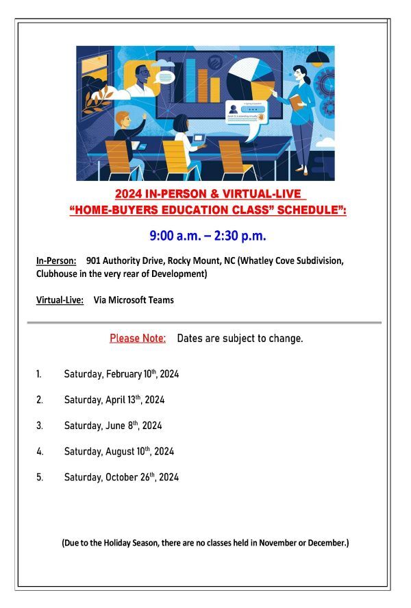 Homeownership 2024 class schedule flyer, the information in this flyer is in the above text. 