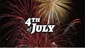 Fireworks in the distance with text that reads: 4th of July.