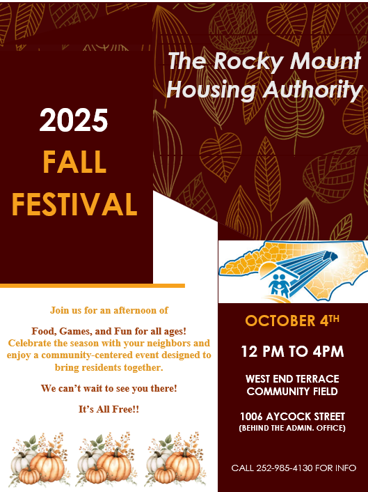 The Rocky Mount Housing Authority Fall festival flyer. All information as listed below.