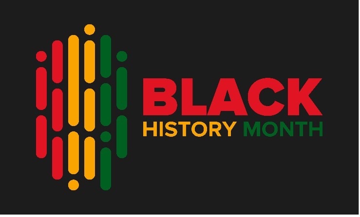 Black History Month with elements in the background.